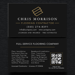 Professional Wood Flooring Contractor QR Code Business Card