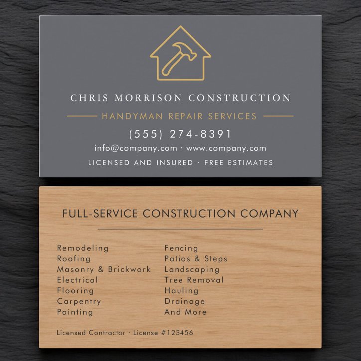 Professional Wood Grain Modern Handyman Business Card