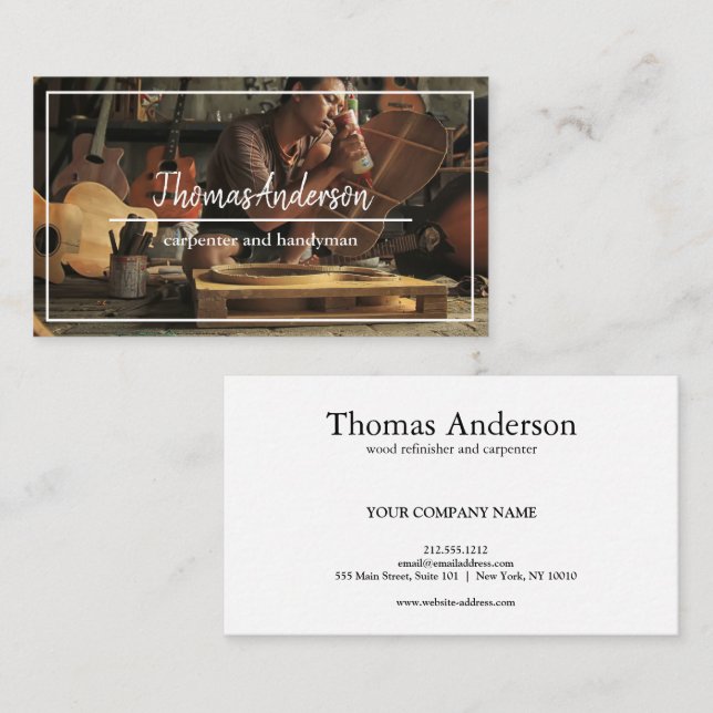 Professional Wood Grain Rustic Carpentry Business Business Card (Front/Back)