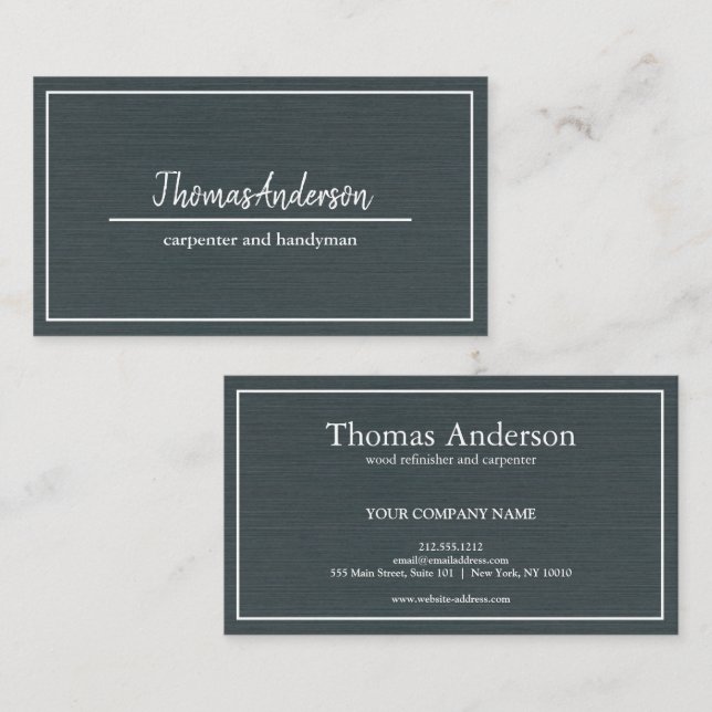 Professional Wood Grain Rustic Carpentry Business Card (Front/Back)