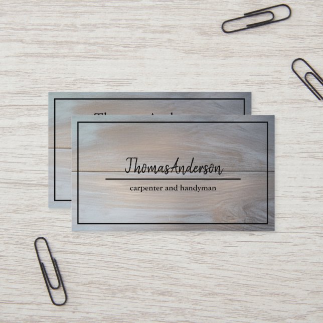 Professional Wood Grain Rustic Carpentry Business Card (Front/Back In Situ)