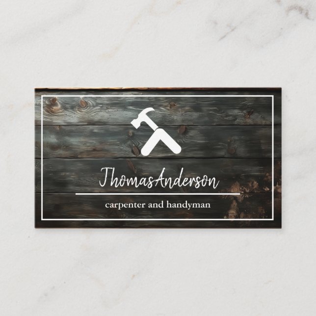 Professional Wood Grain Rustic Carpentry Business Card (Front)
