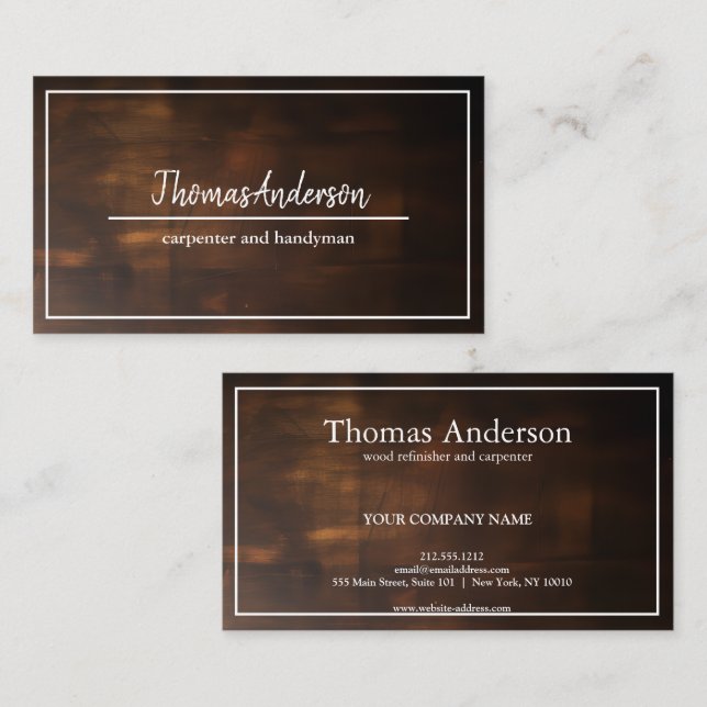 Professional Wood Grain Rustic Carpentry Business Card (Front/Back)