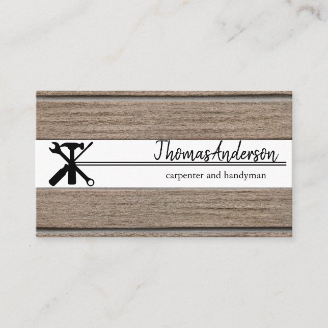 Professional Wood Grain Rustic Carpentry Business Card (Front)