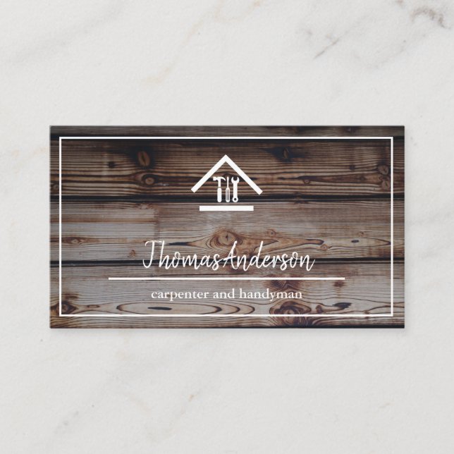 Professional Wood Grain Rustic Carpentry Business Card (Front)