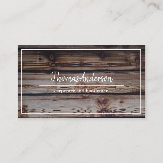 Professional Wood Grain Rustic Carpentry Business Card (Front)