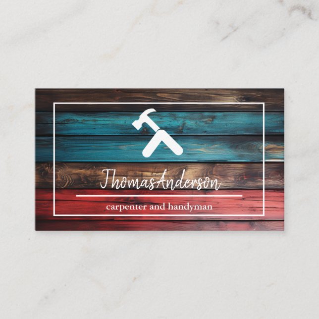 Professional Wood Grain Rustic Carpentry Business Card (Front)