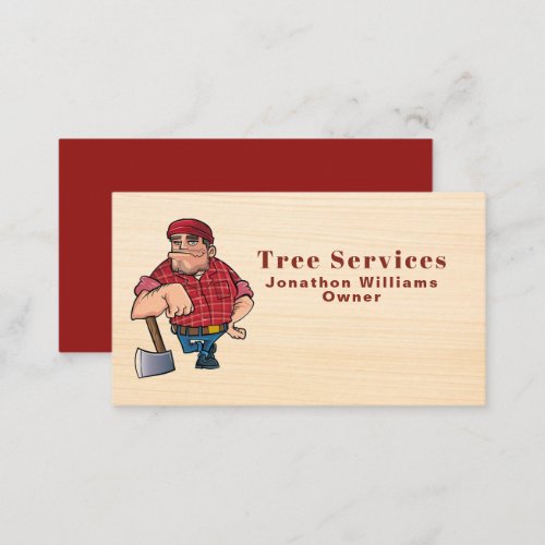 Professional Wood Tree Trim Service Cartoon guy Business Card