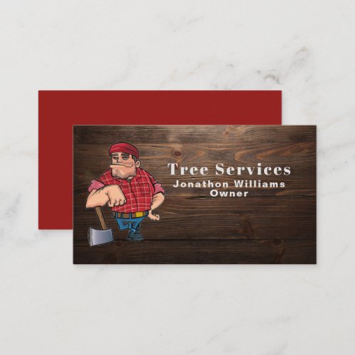 Professional Wood Tree Trim Service Cartoon Logger Business Card