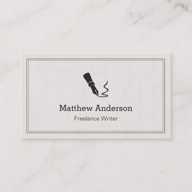 Professional Writer Editor Author - Beige Linen Business Card (Front)