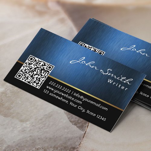 Professional Writer Navy Blue QR Code Business Card