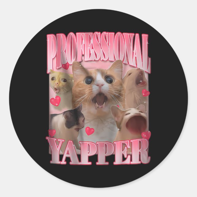 Professional Yapper Cat Funny Meme  Classic Round Sticker (Front)