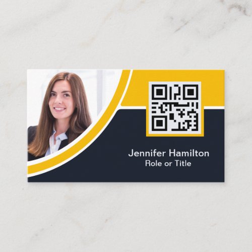 Professional Yellow add your Logo QR Code Photo Business Card