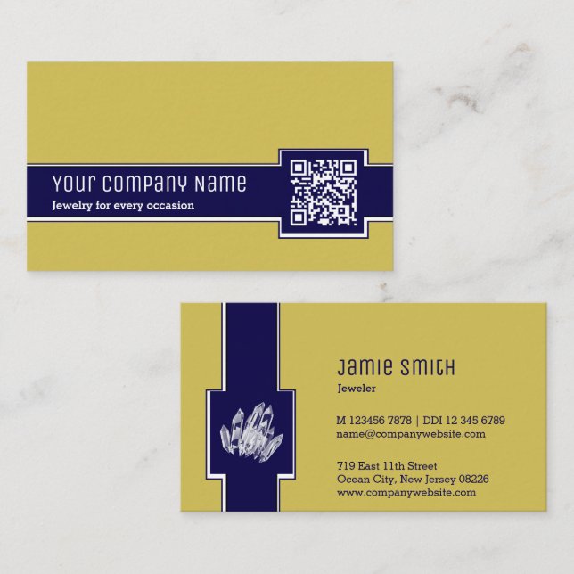 Professional Yellow & Blue Jeweler Business Card (Front/Back)