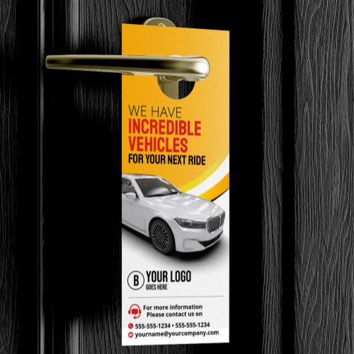 Professional Yellow Car Rental Car Hire Automobile Door Hanger