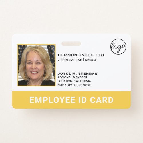 Professional Yellow Company Logo Employee Photo ID Badge