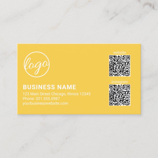Professional Yellow Logo QR Code Modern Business Card (Front)