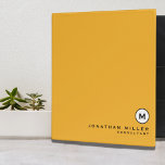 Professional Yellow Monogram Initial 3 Ring Binder<br><div class="desc">Modern professional binder features a minimal design in a goldenrod yellow color palette with black and white accents. Custom name presented in the lower right hand corner in stylish simple font with a complimentary minimal monogram medallion. Shown with a customizable name and monogram initial on the front in modern typography,...</div>