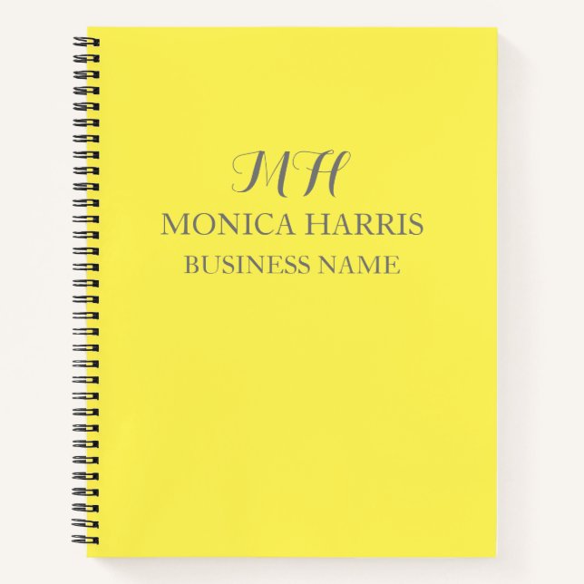 Professional Yellow Monogram Initial Business Notebook (Front)
