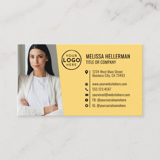Professional Yellow QR Code Photo Logo Business Card (Front)