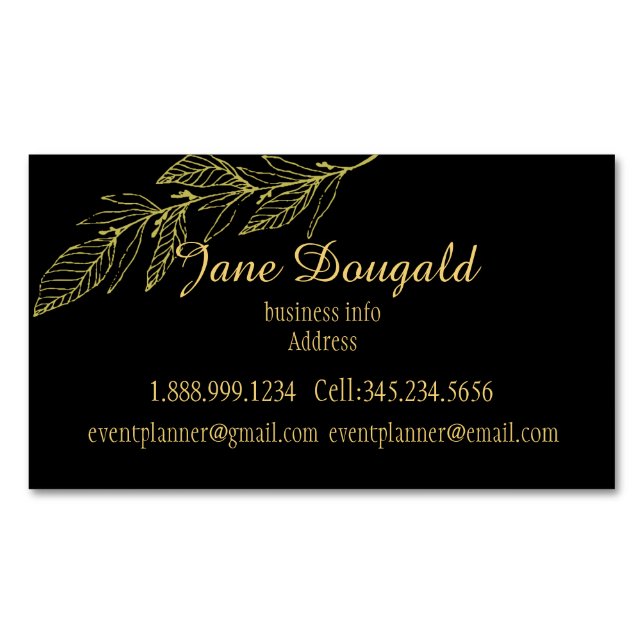 Professional yet Elegant Classic Black Gold Nature Business Card Magnet (Front)