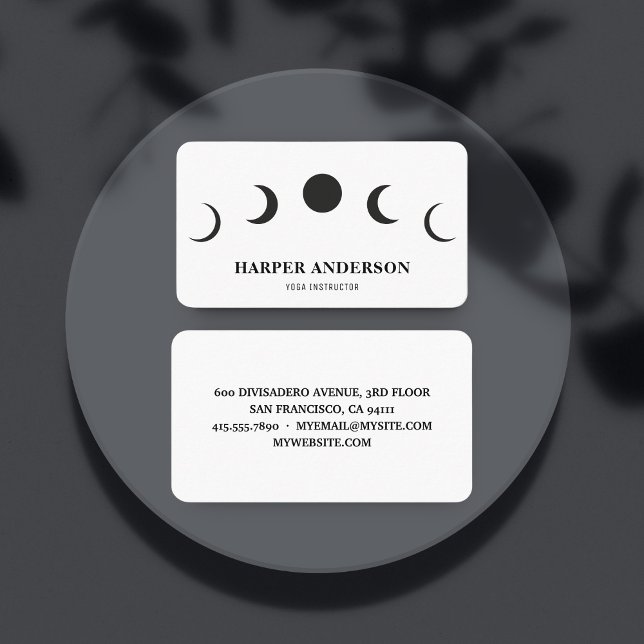 Professional Yoga Instructor Black Moon  Business Card (Creator Uploaded)