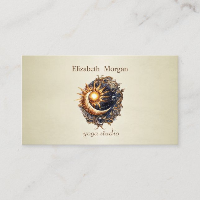 Professional Yoga Studio Mystical Sun Moon   Business Card (Front)