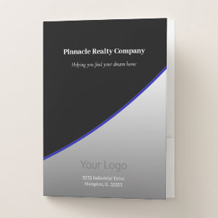 Professional Your Logo Black Gray Blue Busines Po Pocket Folder