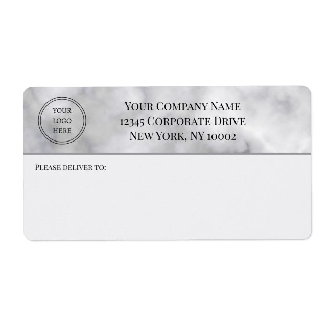 Professional Your Logo Here Black and White Marble Label (Front)