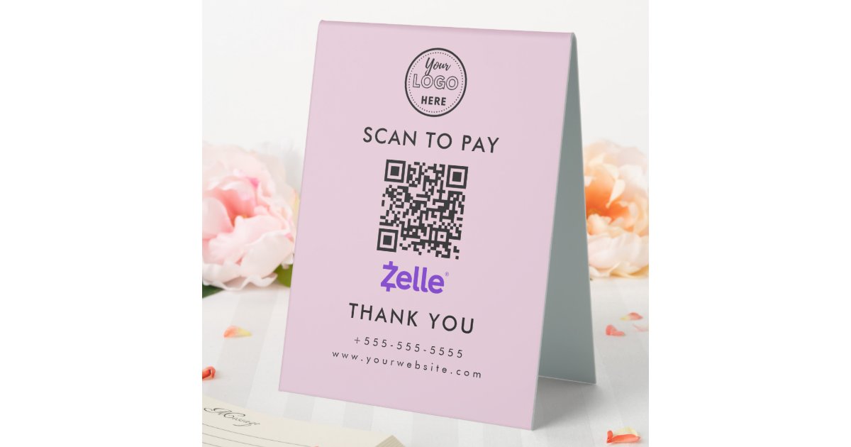 Professional Zelle QR Code Scan to Pay Logo Pink Table Tent | Zazzle
