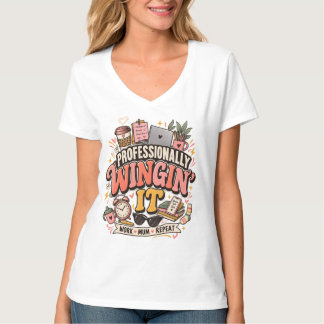 Professionally Wingin It Working Mom Funny Retro T-Shirt
