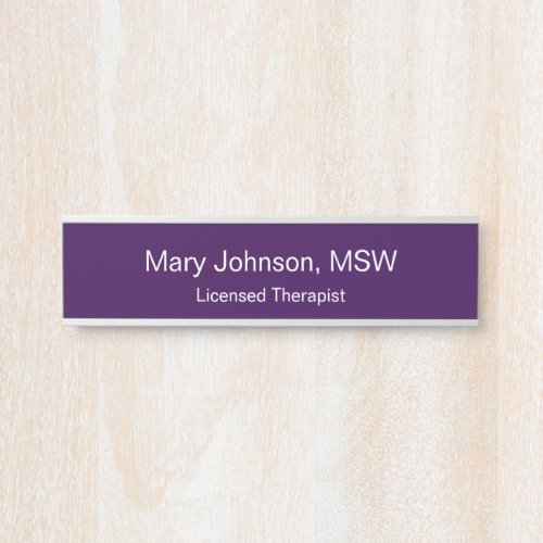 Professional's Name Title Dark Purple White Office Door Sign