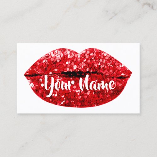 ProfessionMakeup Artist Red Kiss Lips White Modern Business Card