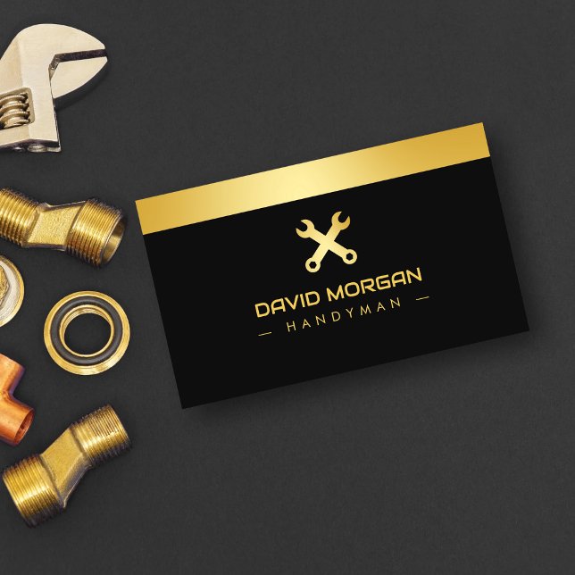 Professionnel Handyman Black And Gold  Business Card (Creator Uploaded)