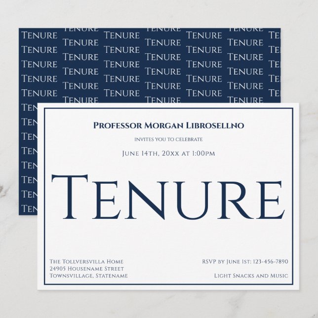Professor Blue Academic Tenure Party Invitation (Front/Back)