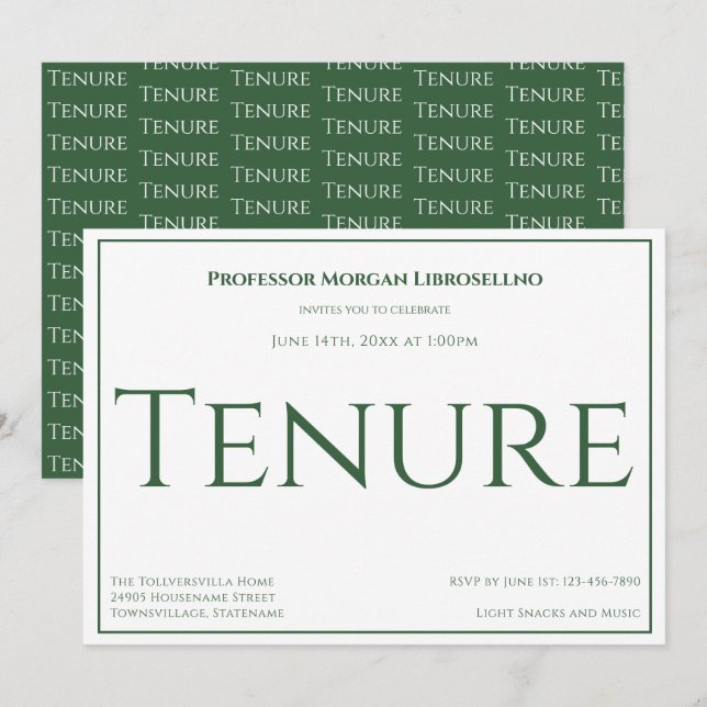 Professor Green Academic Tenure Party Invitation (Front/Back)