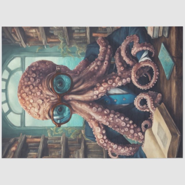 Professor Inkwell the Dapper Octopus Decoupage  Tissue Paper (Front)