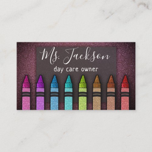 Professor Preschool Teacher Glitter Rainbow Crayon Business Card
