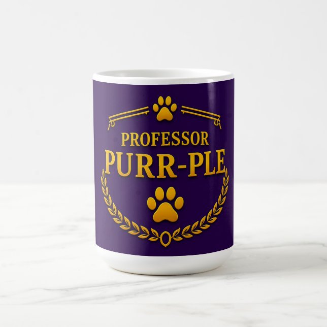 Professor Purr-ple™ Purple & Gold Cat Coffee Mug (Center)