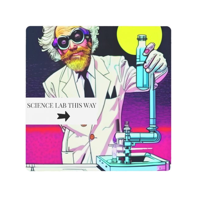 Professor SCIENCE LAB THIS WAY. Editable text Metal Print (Front)