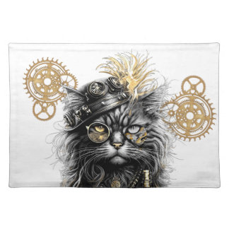 Professor Sprocket-Paws  The Funky Steampunk Cat  Cloth Placemat