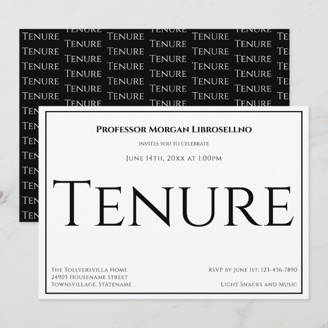 Professor White Black Academic Tenure Party Invitation (Front/Back)
