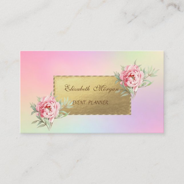 Proffesional Elegant Holographi , Flowers Business Card (Front)