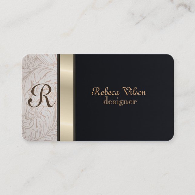 Proffesional elegant monogram black business card (Front)