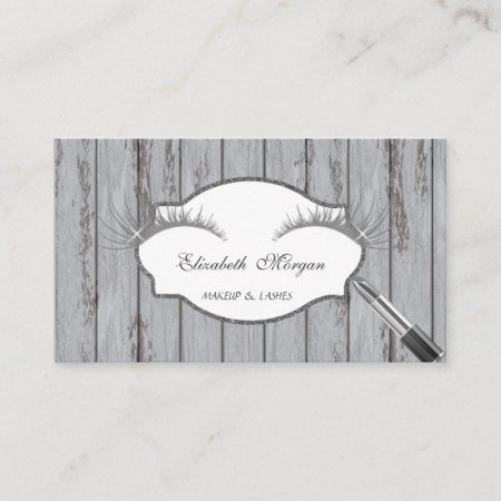 Proffesional Modern,lashes,lipstick, Wood Texture Business Card