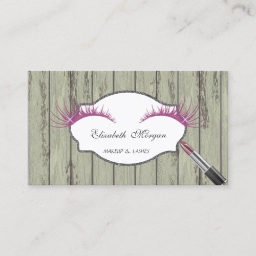 Proffesional ModernLashesLipstick Wood Texture Business Card