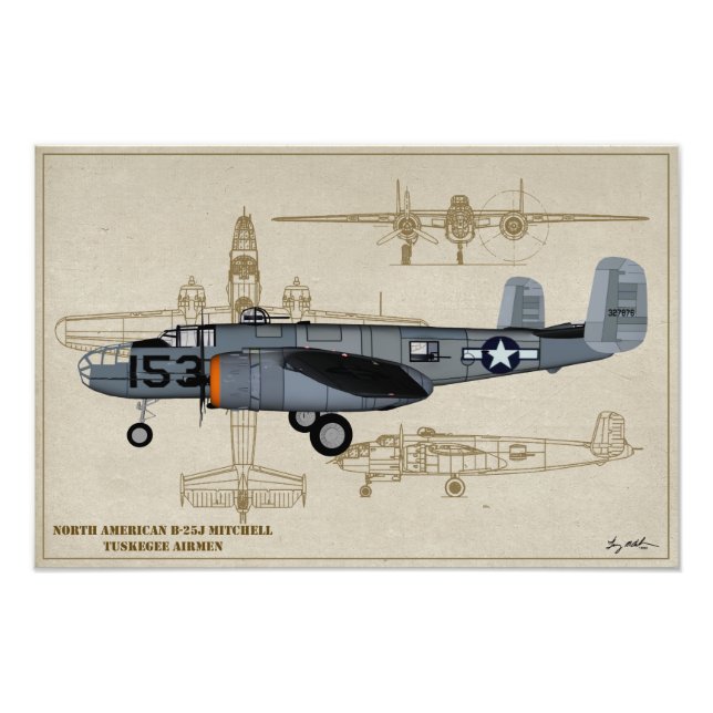 Profile Art  B-25 Mitchell Tuskegee Airmen Photo Print (Front)