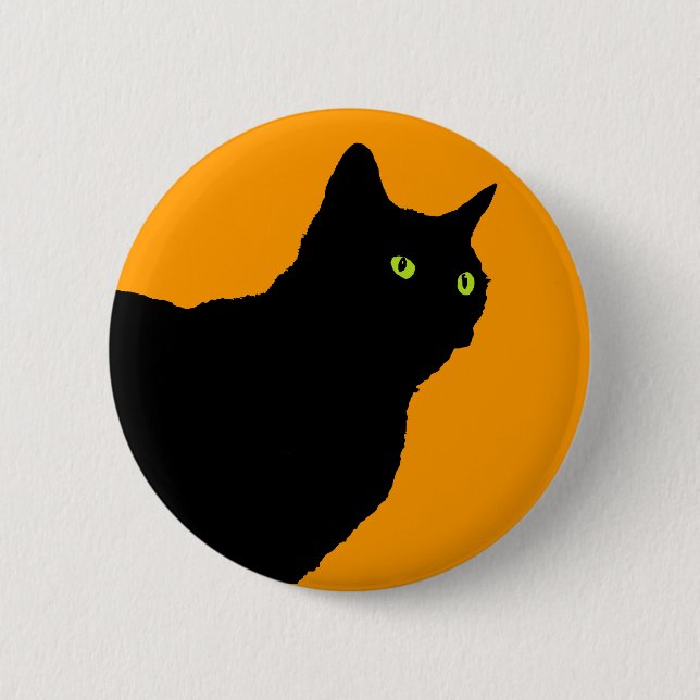Profile Black Cat on Orange Button (Front)