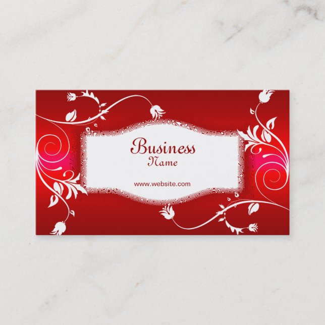Profile Business Card Red White Floral (Front)