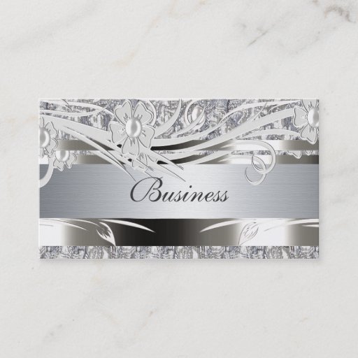 Customizable Profile Business Card Silver Floral Weddings